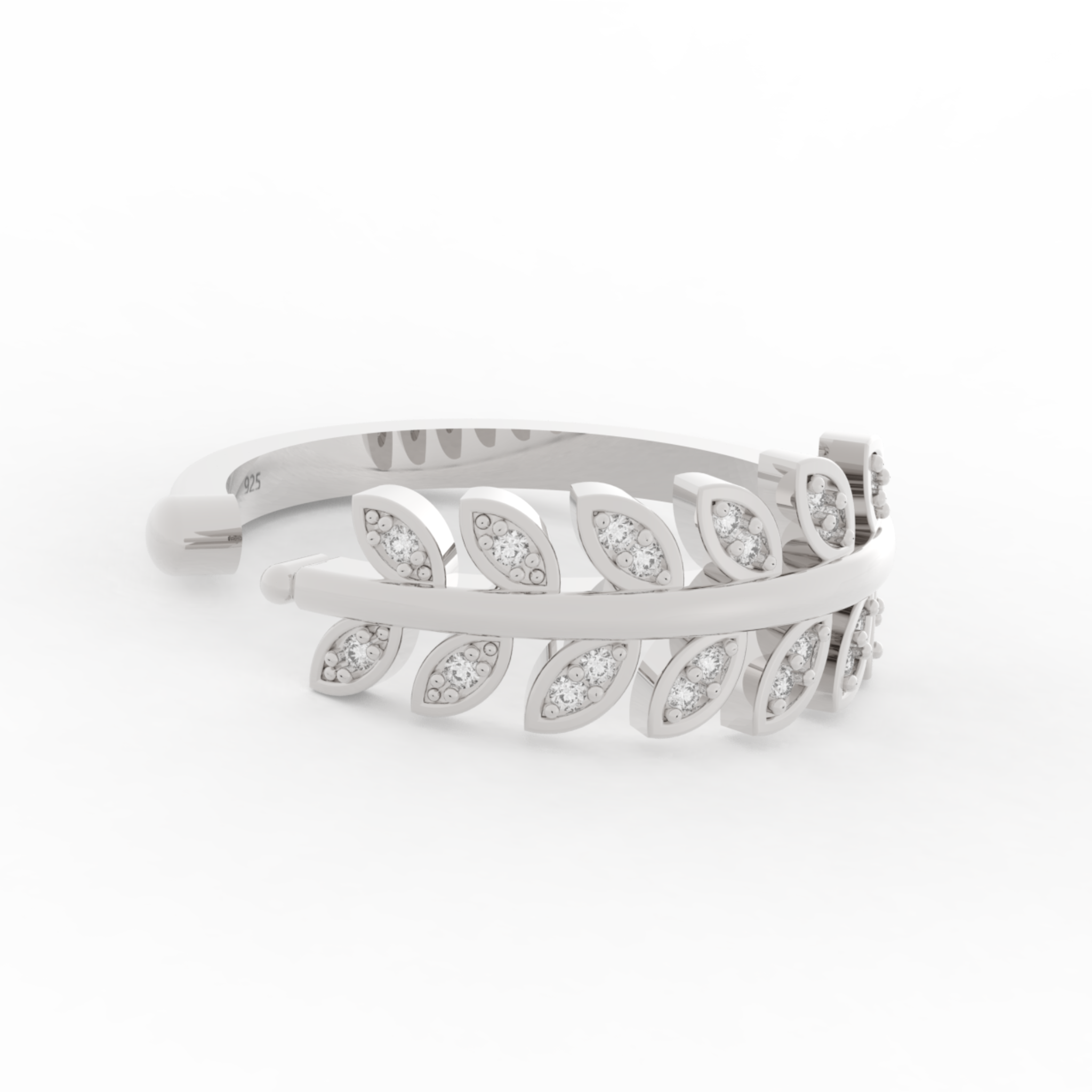 Desiring Leaf Pattern Open Ring – Hallmarked 925 Sterling Silver White Gold Plated | Elegant & Timeless Jewelry